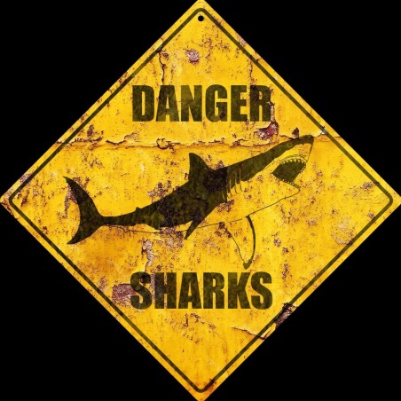 Panneau "Danger Sharks" 20cm x 20cm Illustration Originale Grand Requin Blanc Impression 3D