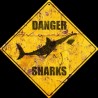 Panneau "Danger Sharks" 20cm x 20cm Illustration Originale Grand Requin Blanc Impression 3D