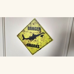Panneau "Danger Sharks" 20cm x 20cm Illustration Originale Grand Requin Blanc Impression 3D