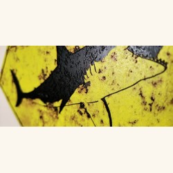 Panneau "Danger Sharks" 20cm x 20cm Illustration Originale Grand Requin Blanc Impression 3D